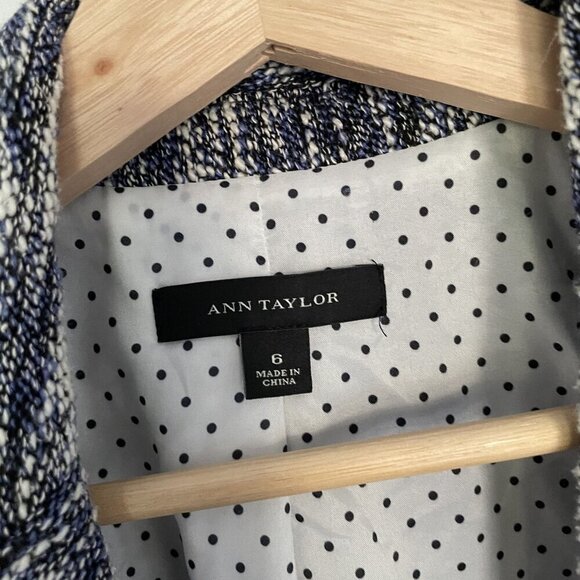 Ann Taylor Womens Tweed Knit Blazer Jacket Size 6 Black & White Polka Dot Lining - Picture 3 of 9